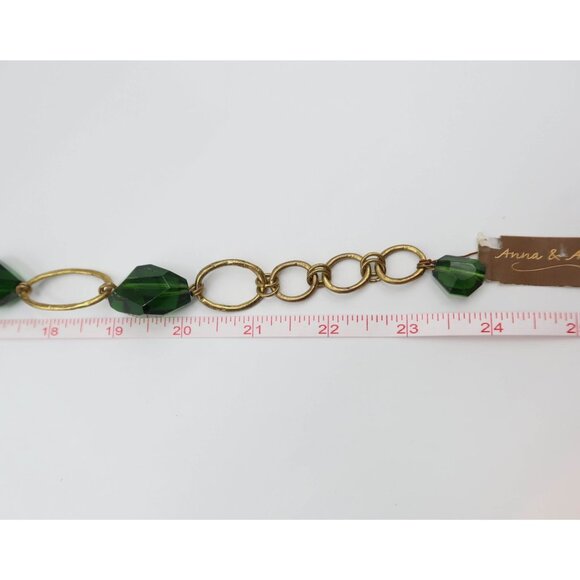 ANNA & AVA Green Faceted Bead Gold Tone Open Link Necklace Statement Chunky NWT - Picture 6 of 6